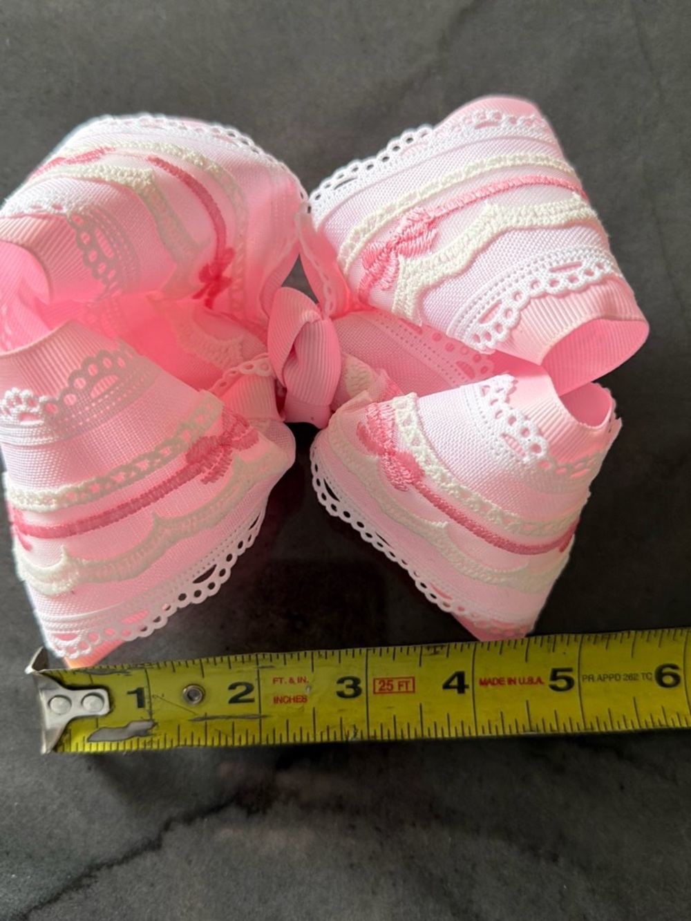 Source Unknown Light Pink Lace-Trim Grosgrain Bow Clip
